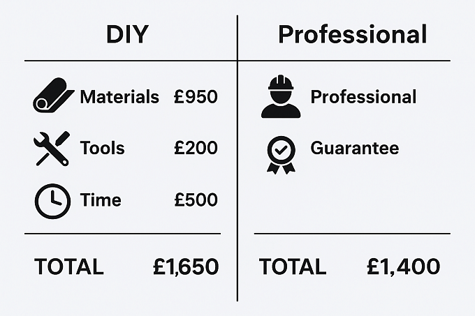 Cost comparison infographic DIY vs professional flat roof installation