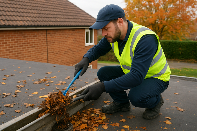 Regular flat roof maintenance and gutter cleaning